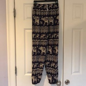Pull on drawstring elephant print pants